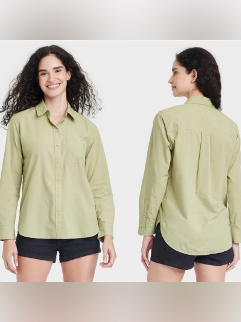 Universal thread Women's Cotton Collared Button-Down Shirt Relaxed fit Sage XL